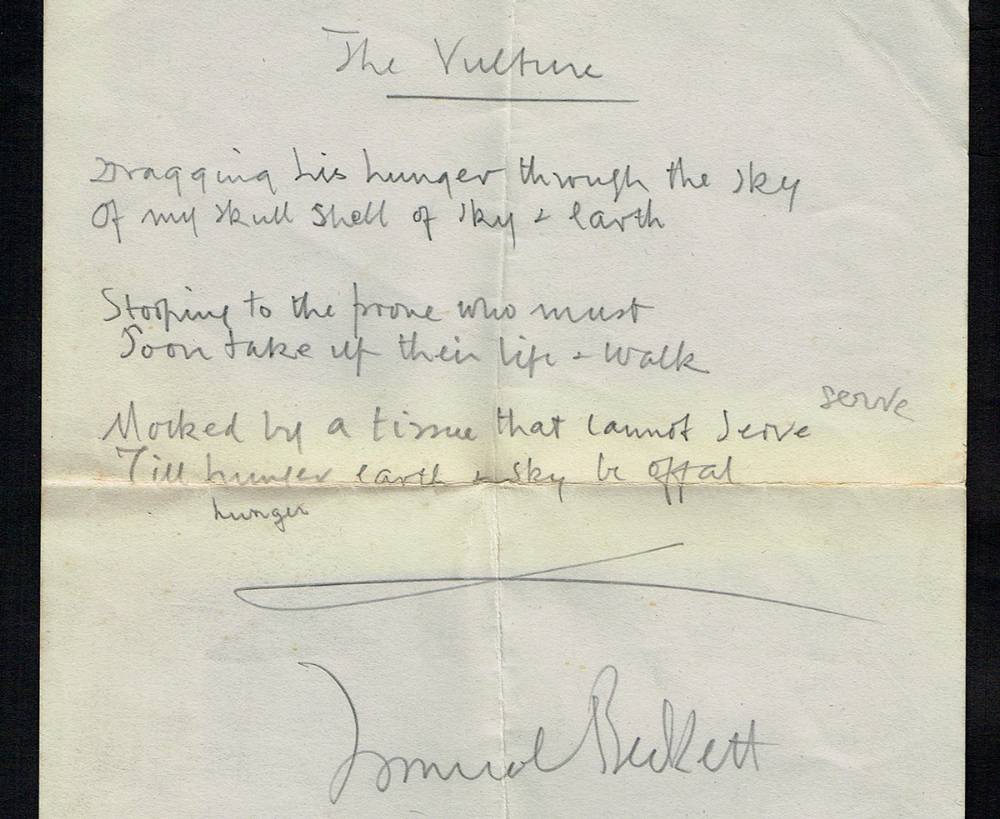 1937 Samuel Beckett, The Vulture, signed autograph poem. at Whyte's Auctions