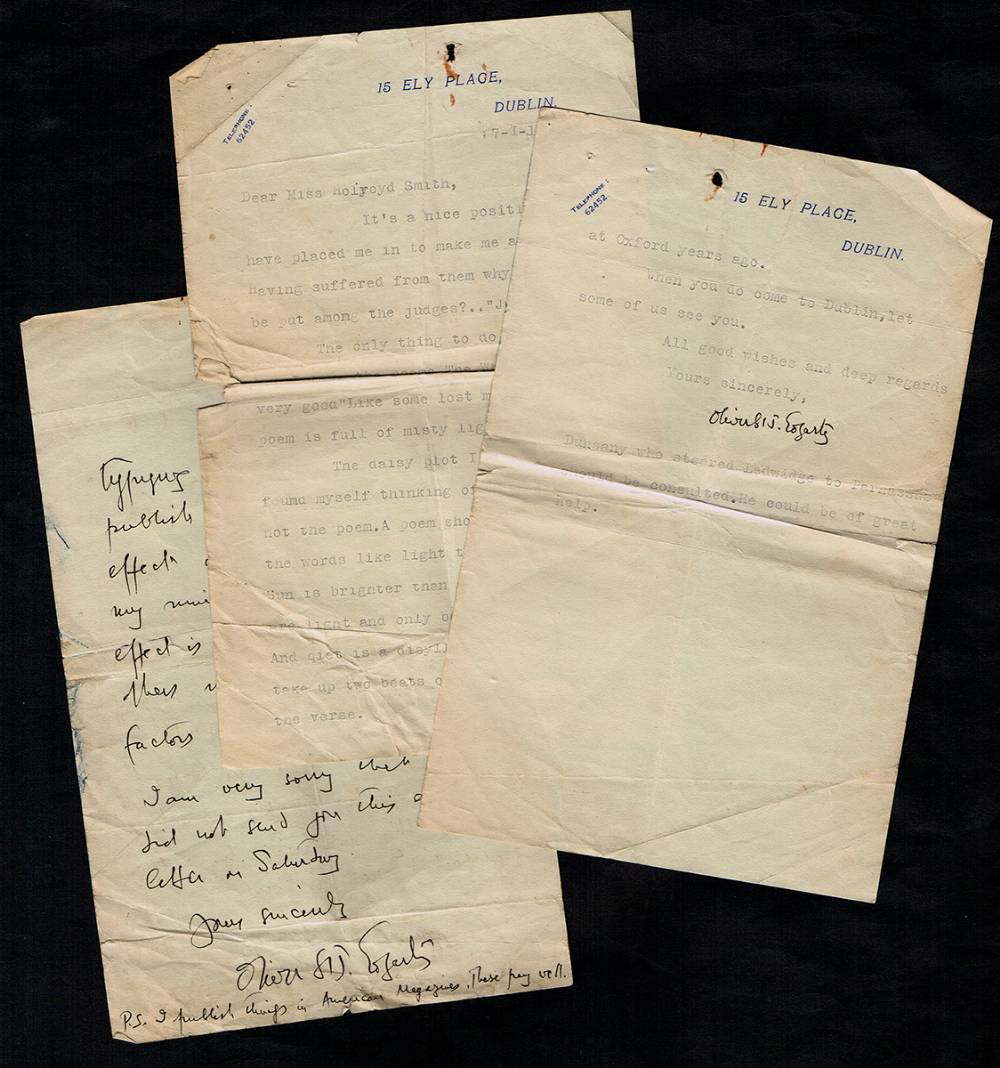 1932 (7 January and 1 February)  Letters from Oliver St John Gogarty to Alice Holroyd Smyth. at Whyte's Auctions
