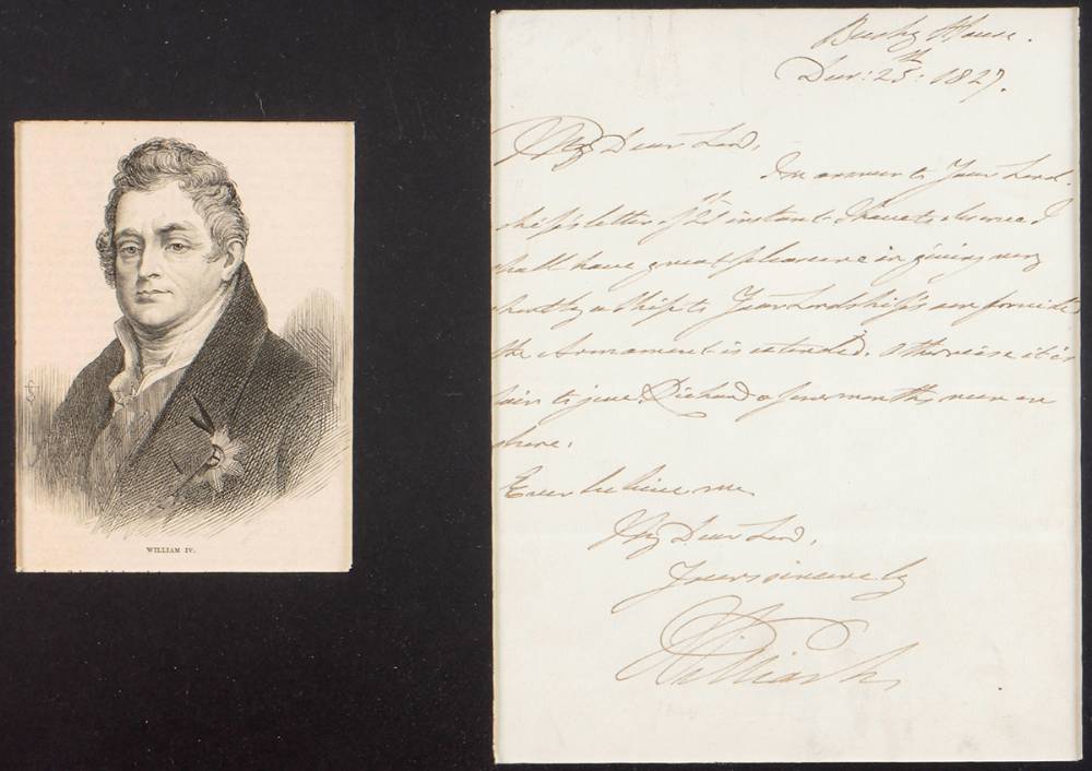 1827 (December 25) Autograph letter, signed by William IV as Lord High Admiral. at Whyte's Auctions