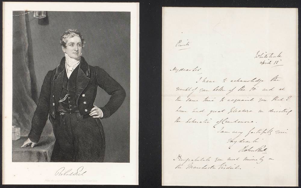1840s Autograph letter signed by Sir Robert Peel. at Whyte's Auctions