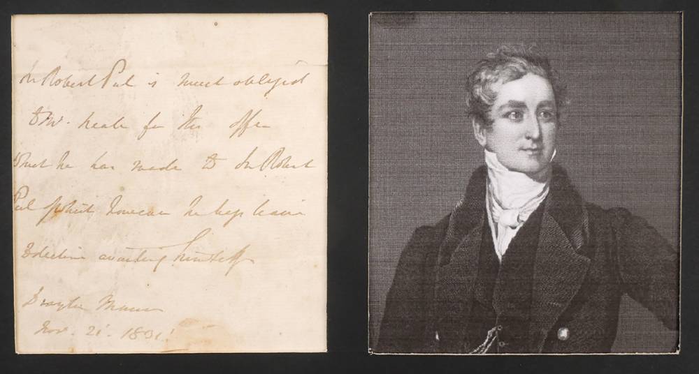 1801 (November 21) Autograph note signed by Sir Robert Peel. at Whyte's Auctions