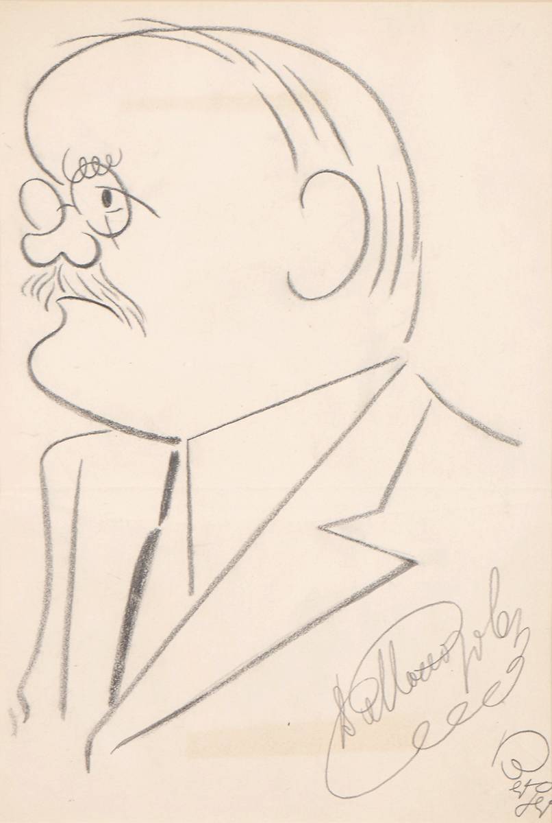 Vyacheslav Molotov, Soviet Minister of Foreign Affairs, caricature by Oscar Berger, signed by artist and sitter. at Whyte's Auctions