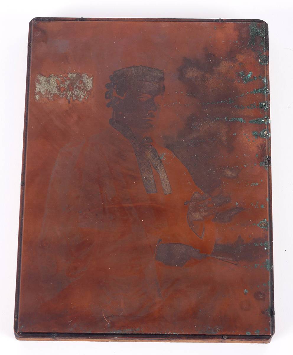 Padraig Pearse in legal garb, copper printing plate. at Whyte's Auctions