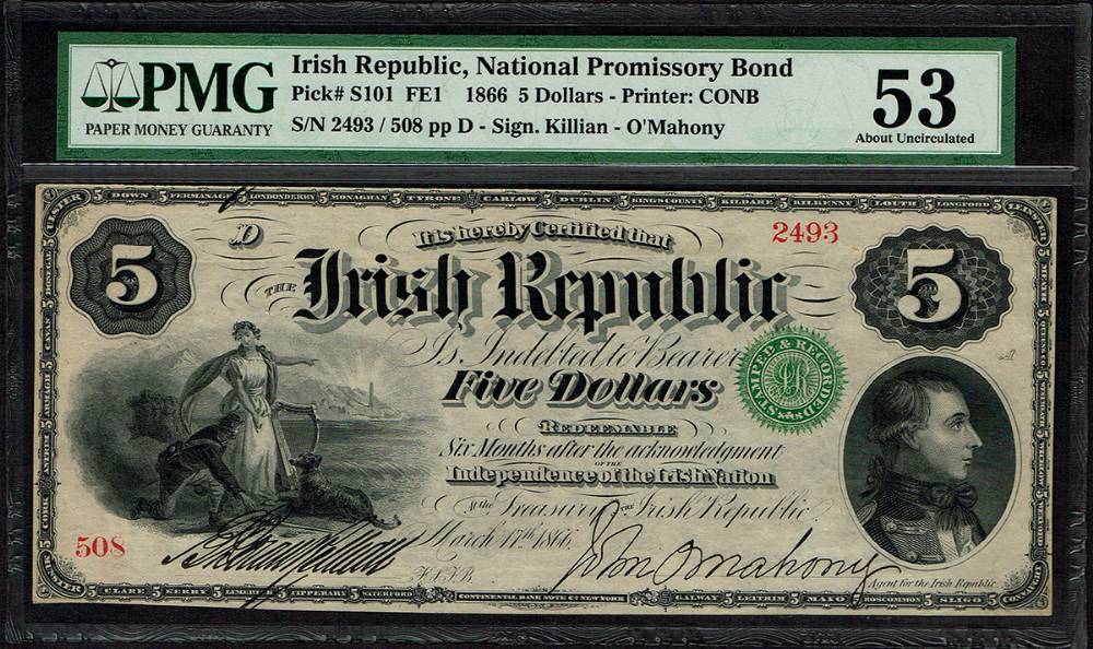 1866-67 Irish Republic Five Dollars 'Fenian' Bond. at Whyte's Auctions