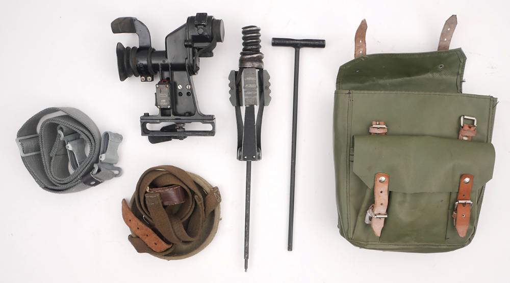 RPG 7 rocket launcher sight, cleaning tool, covers and strap. at Whyte's Auctions