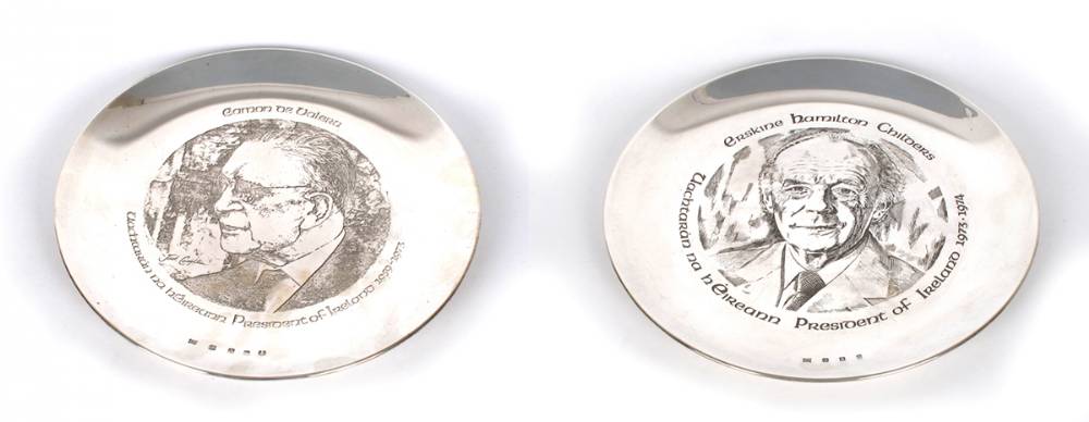 Erskine Childers and Eamon de Valera silver commemorative plates. at Whyte's Auctions