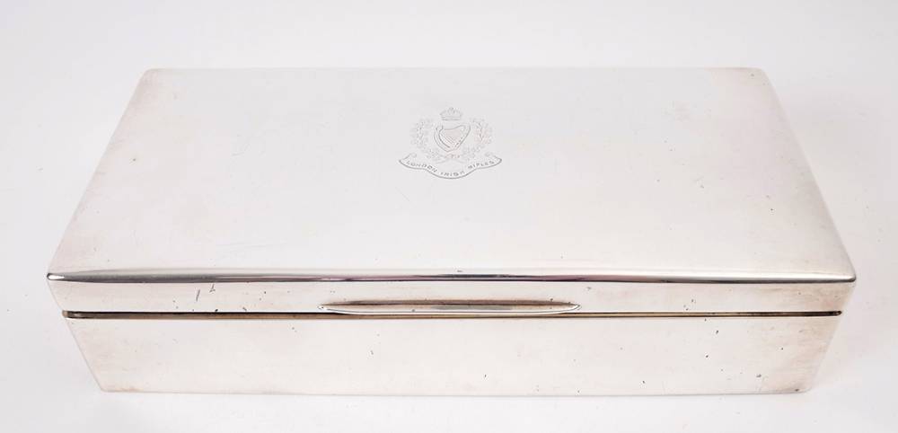 1941 London Irish Rifles, presentation silver cigarette box. at Whyte's Auctions