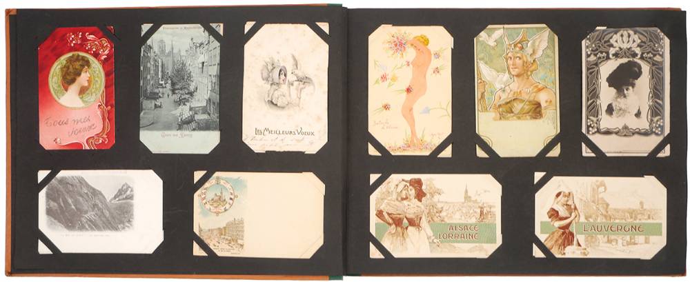 Postcards. Collections in 10 antique albums. (1300 approx.) at Whyte's Auctions