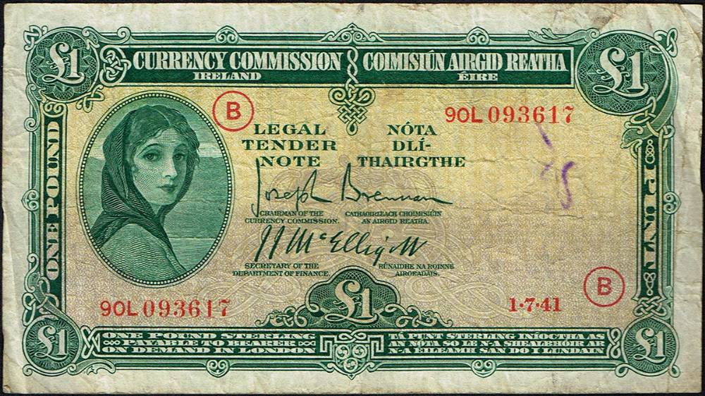 Central Bank 'Lady Lavery' One Pound collection, War Codes and 1945-1949. at Whyte's Auctions