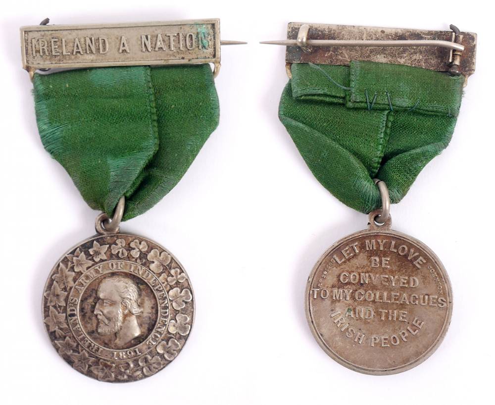 1891 Charles Stewart Parnell `Ireland`s Army of Independence` commemorative medal at Whyte's Auctions
