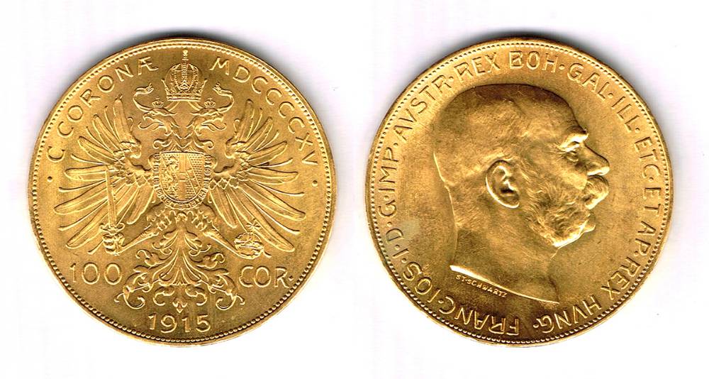 Austro-Hungarian Empire. Franz-Josef gold one hundred coronas, 1915 restrike. at Whyte's Auctions
