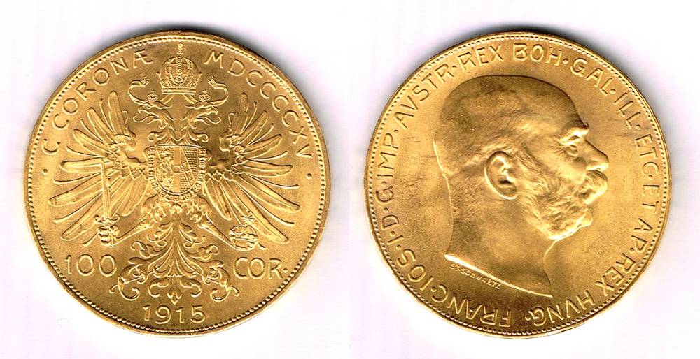 Austro-Hungarian Empire. Franz-Josef gold one hundred coronas, 1915 restrike. at Whyte's Auctions
