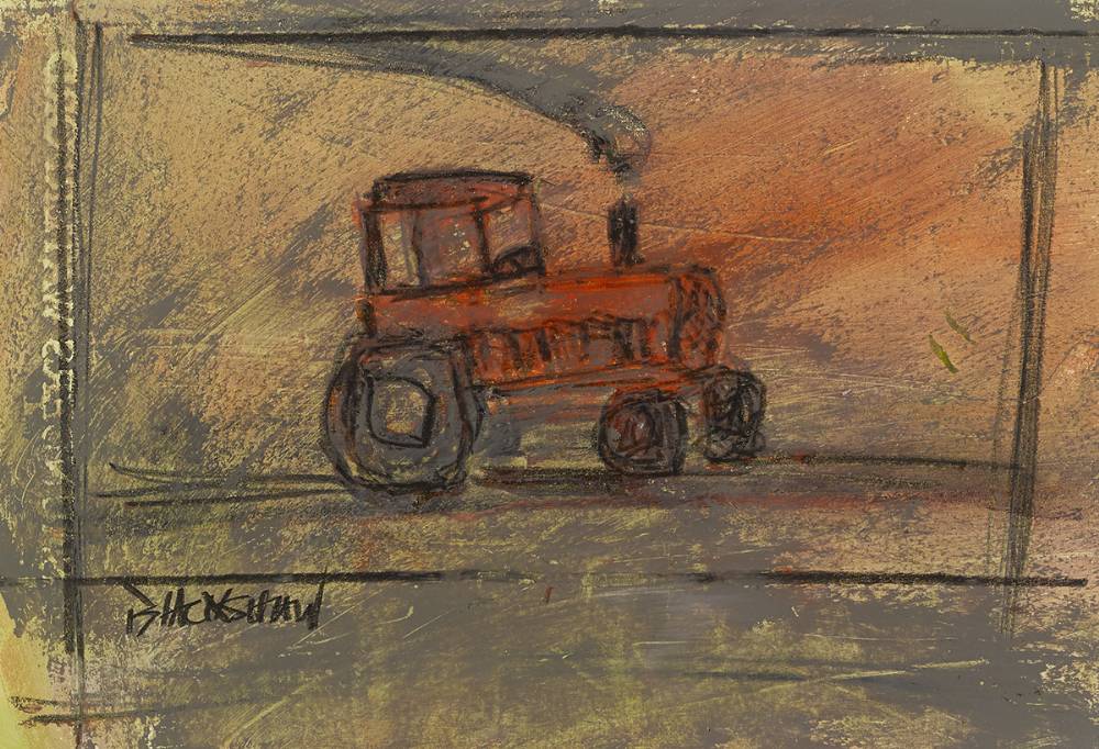 RED TRACTOR IN FIELD by Basil Blackshaw HRHA RUA (1932-2016) at Whyte's Auctions