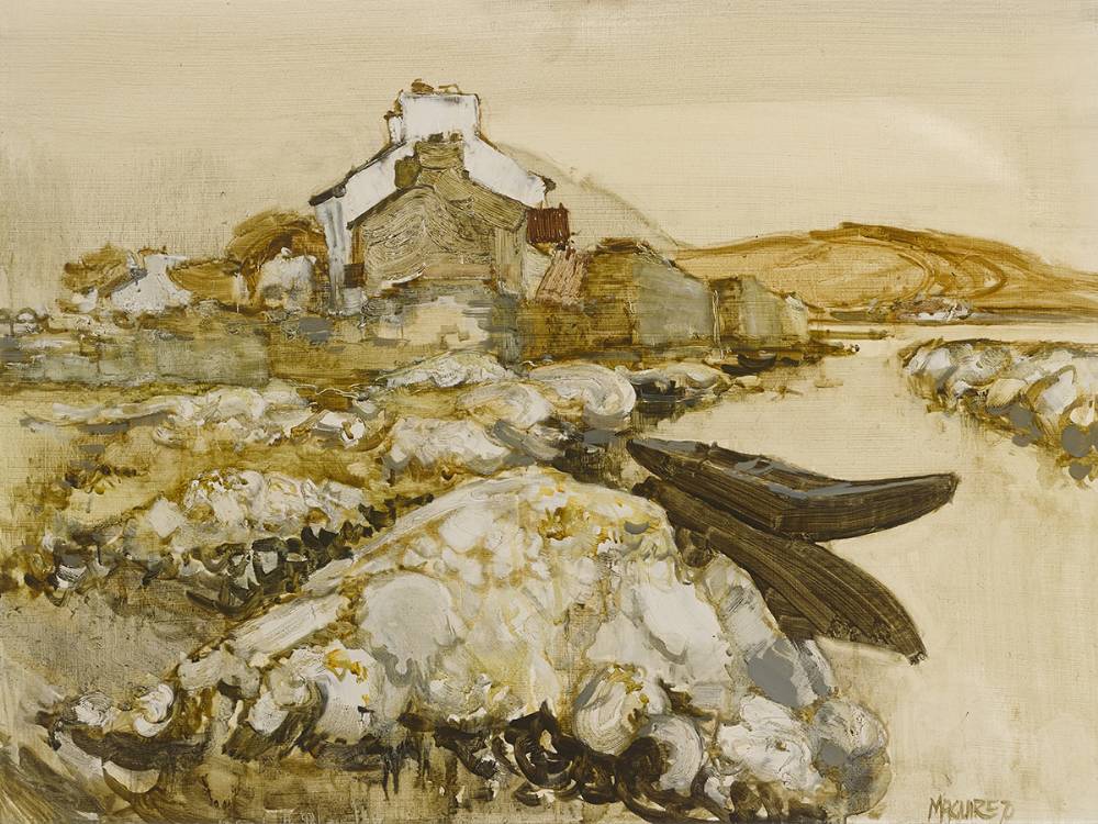 NEAR DREGHULLA BRIDGE, ROUNDSTONE ROAD, CLIFDEN, COUNTY GALWAY, 1970 by Cecil Maguire RHA RUA (1930-2020) at Whyte's Auctions