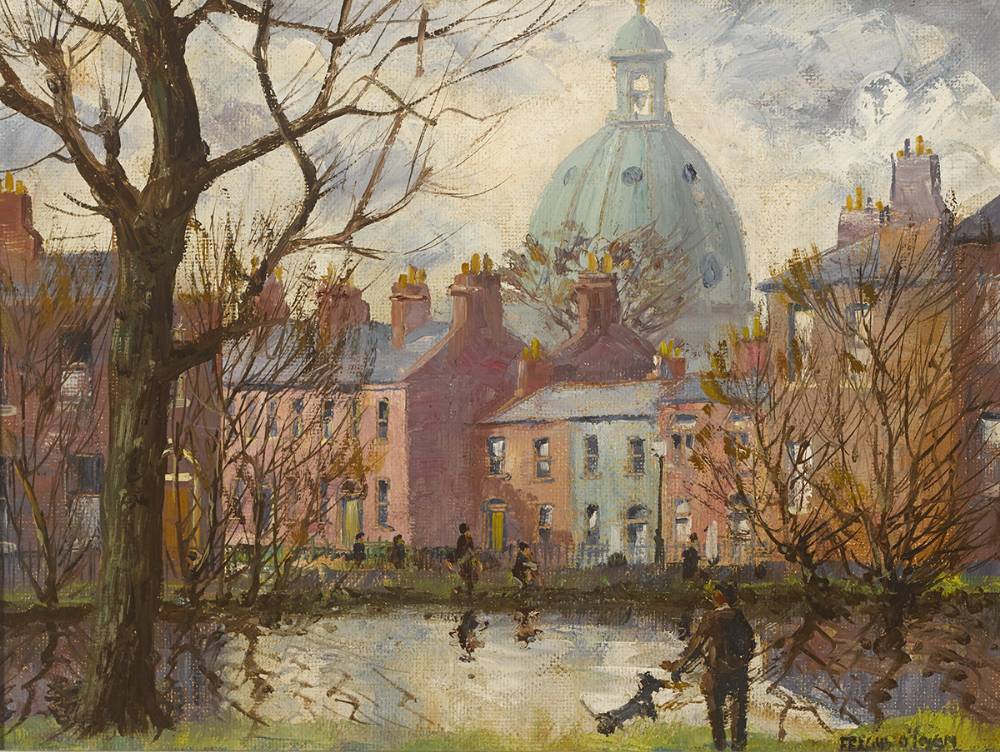 CHURCH OF MARY IMMACULATE FROM THE GRAND CANAL, DUBLIN by Fergus O'Ryan RHA (1911-1989) RHA (1911-1989) at Whyte's Auctions