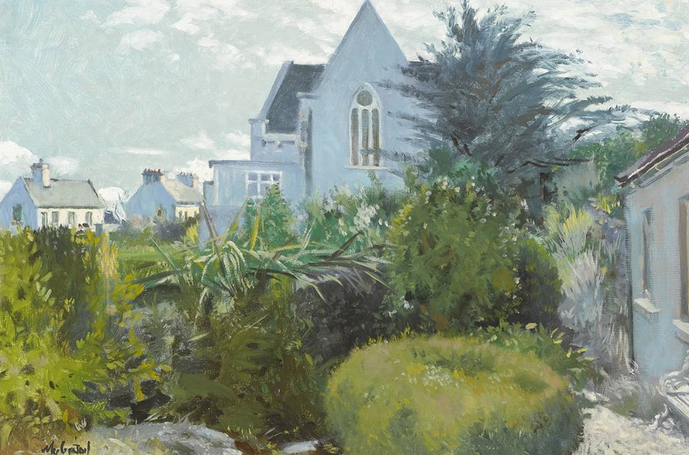 LANDSCAPE WITH CHURCH, ROUNDSTONE, 1962 by Maurice MacGonigal PRHA HRA HRSA (1900-1979) at Whyte's Auctions