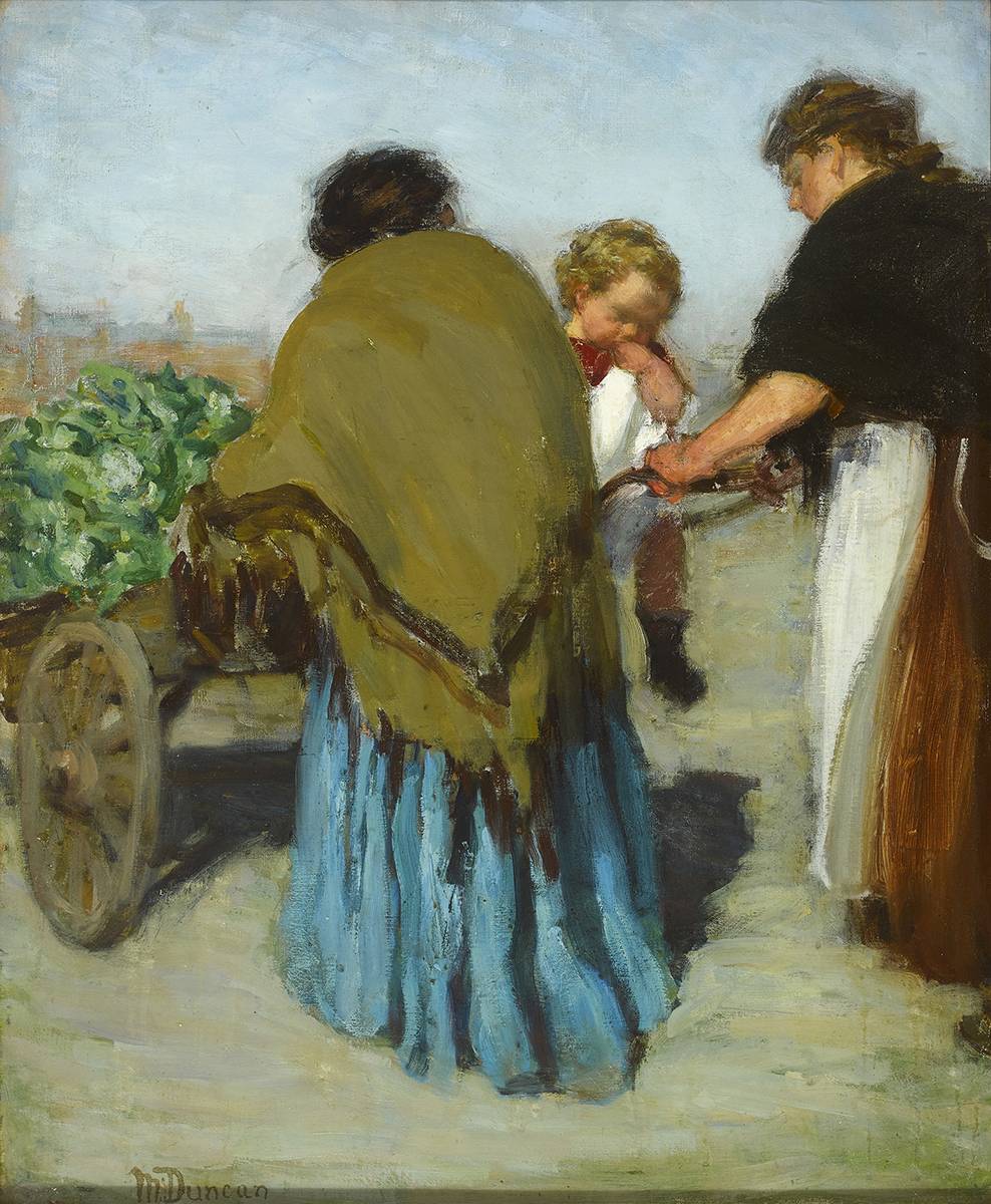 WOMEN AND CHILD BY A CART by Mary Duncan (1885-1964) at Whyte's Auctions