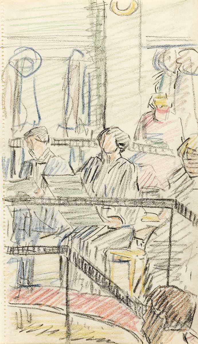 IN THE LIFE ROOM, ARTISTS AT WORK and SAILORS IN JACKETS (SET OF THREE) by Mary Swanzy HRHA (1882-1978) at Whyte's Auctions