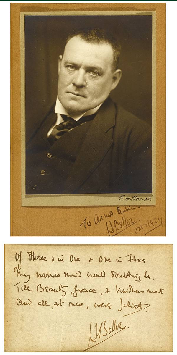AUTOGRAPH, PHOTOGRAPH AND SIGNED NOTE, 1924 by Hilaire Belloc (1870-1953) (1870-1953) at Whyte's Auctions