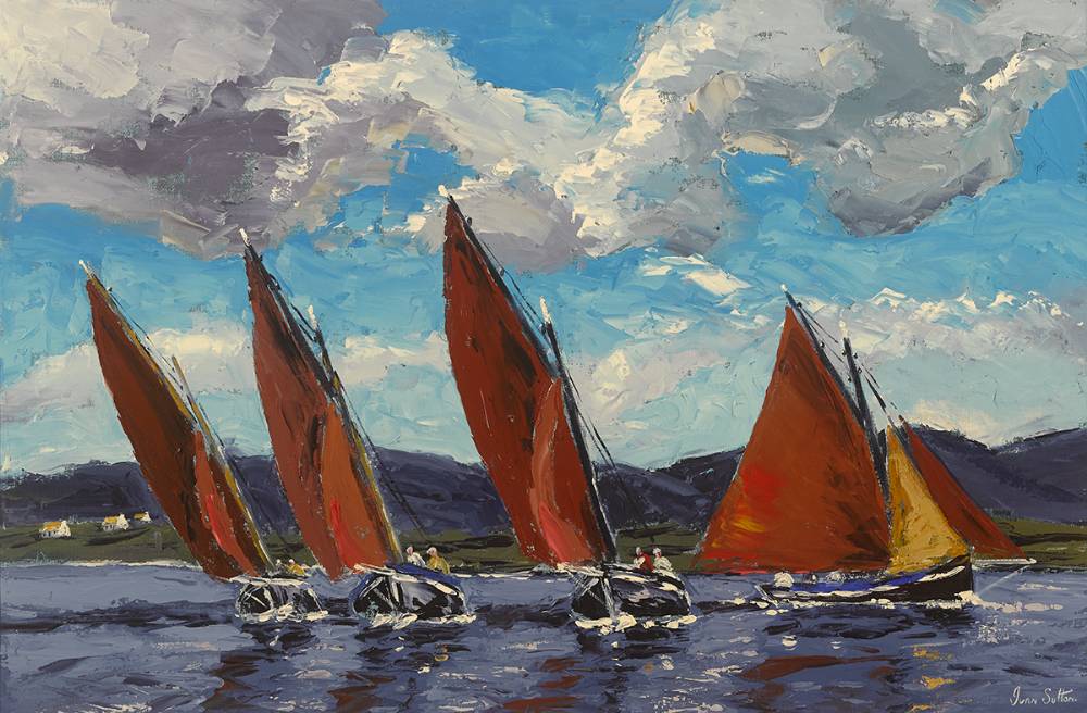 GALWAY HOOKERS, CARRAROE BAY, COUNTY GALWAY by Ivan Sutton (b.1944) (b.1944) at Whyte's Auctions