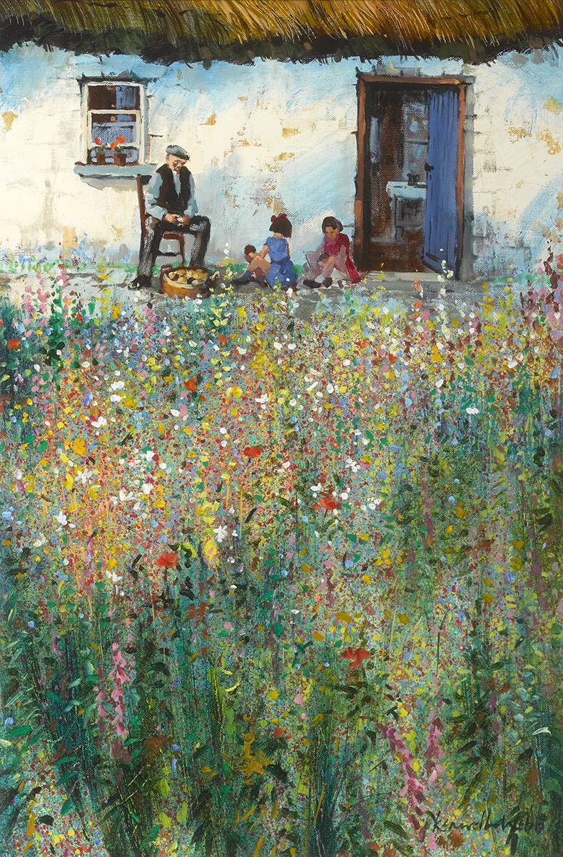COTTAGE WITH FIGURES AND GARDEN by Kenneth Webb RWA FRSA RUA (b.1927) RWA FRSA RUA (b.1927) at Whyte's Auctions
