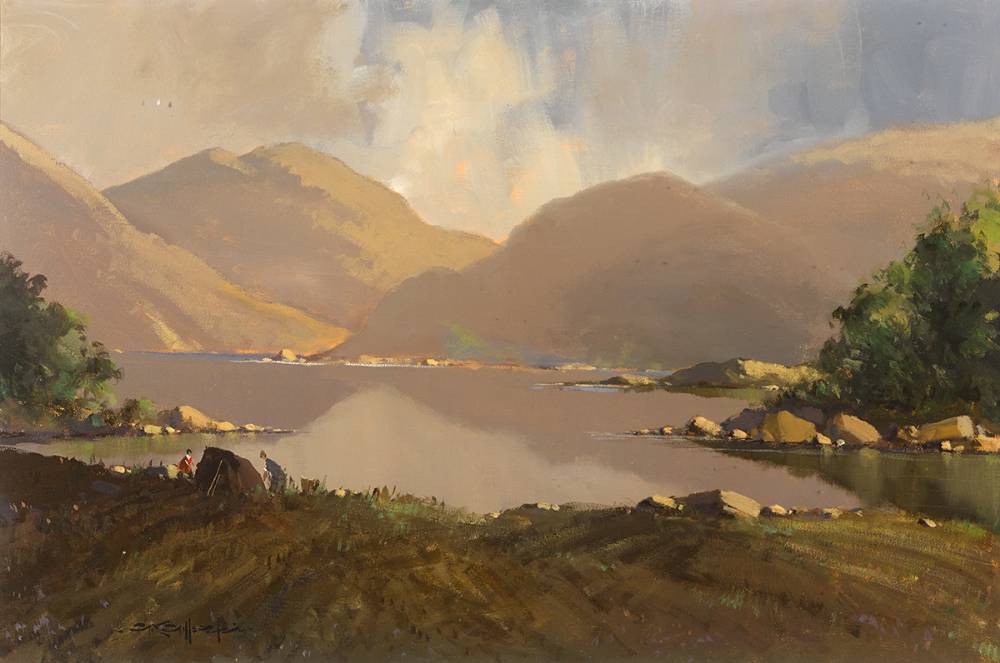 FIGURES IN A LANDSCAPE, WEST OF IRELAND by George K. Gillespie RUA (1924-1995) at Whyte's Auctions