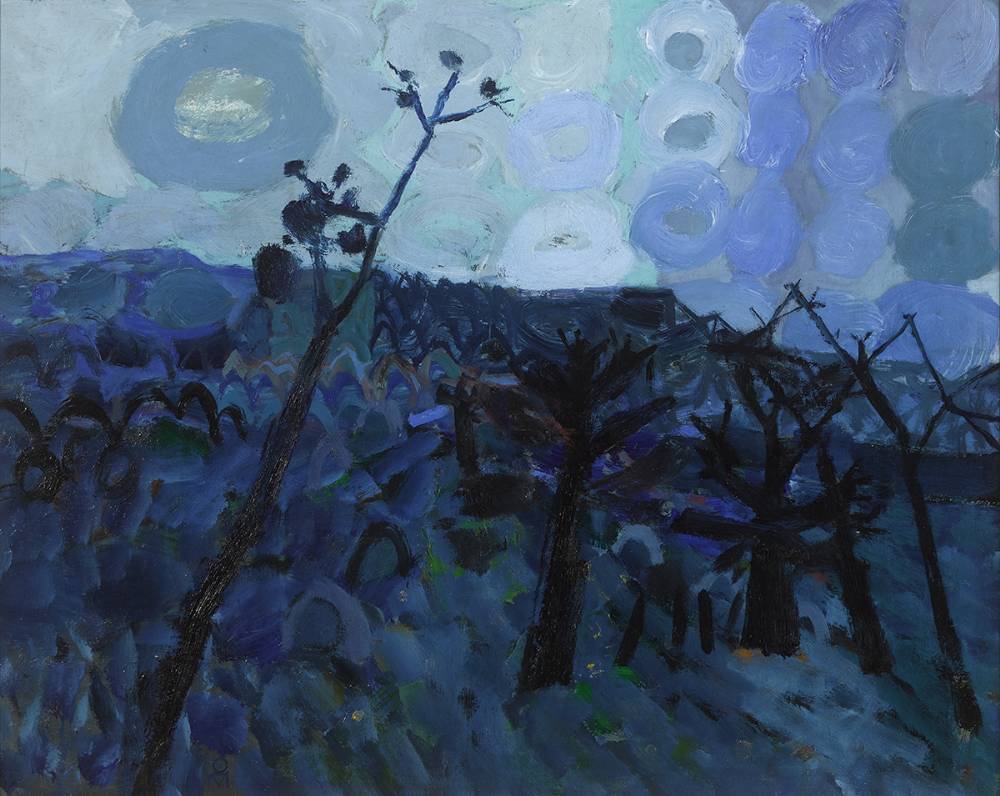 BLUE LANDSCAPE WITH TREES: NORTH ANTRIM, c. 1962 by Colin Middleton sold for �12,000 at Whyte's Auctions