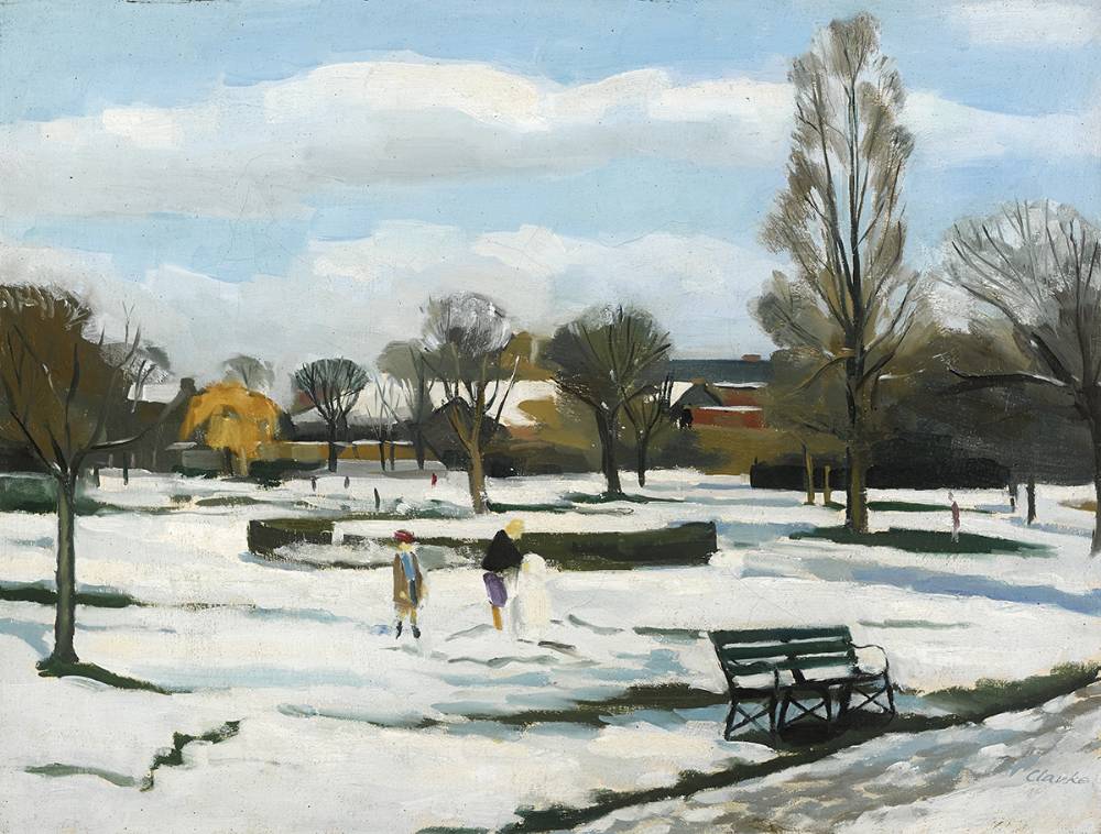 SUNLIGHT AND SNOW, HERBERT PARK, DUBLIN, 1962 by Carey Clarke PPRHA (b.1936) at Whyte's Auctions