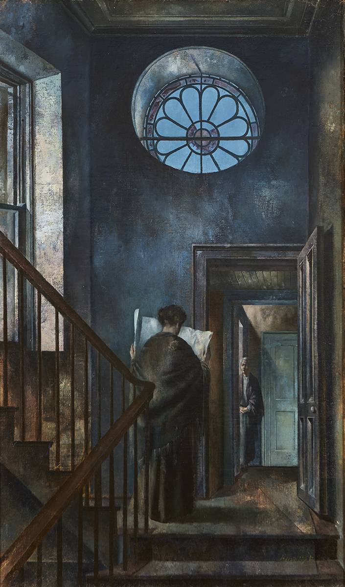 FIGURES ON A STAIRCASE, YORK STREET, DUBLIN, 1942 by Patrick Hennessy RHA (1915-1980) at Whyte's Auctions