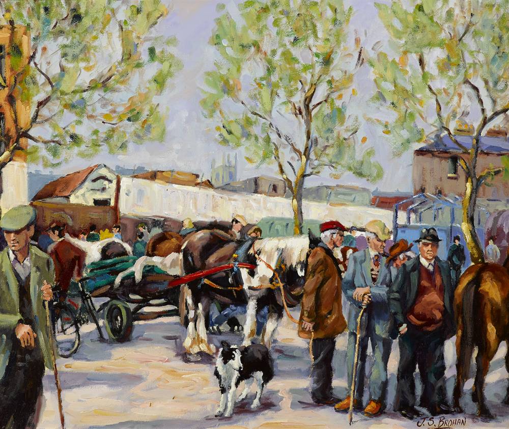 HAGGLING, SMITHFIELD MARKET, DUBLIN by James S. Brohan (b.1952) at Whyte's Auctions