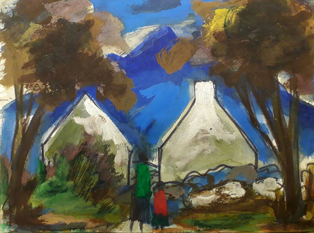 FIGURES WITH COTTAGES and RURAL LANDSCAPE WITH FIGURE (A PAIR) by Markey Robinson (1918-1999) at Whyte's Auctions