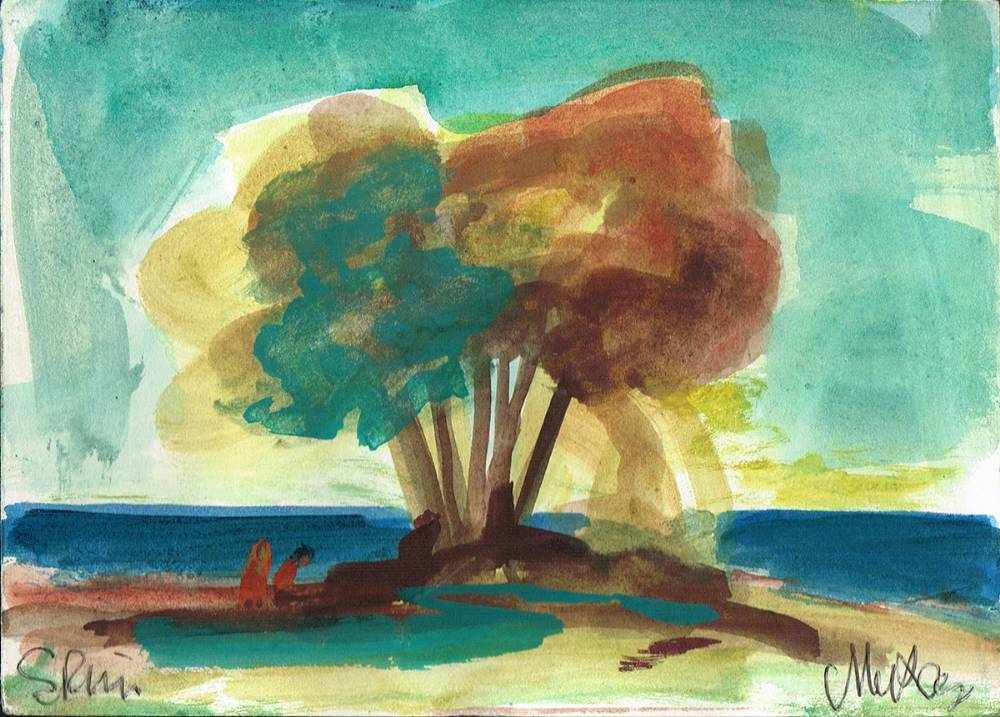 COASTAL SCENE WITH FIGURES IN SHADE, SPAIN by Markey Robinson (1918-1999) at Whyte's Auctions