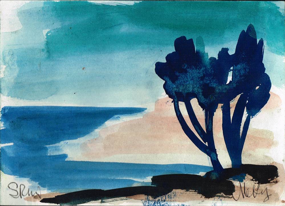 COASTAL SCENE WITH BLUE TREES, SPAIN by Markey Robinson (1918-1999) at Whyte's Auctions