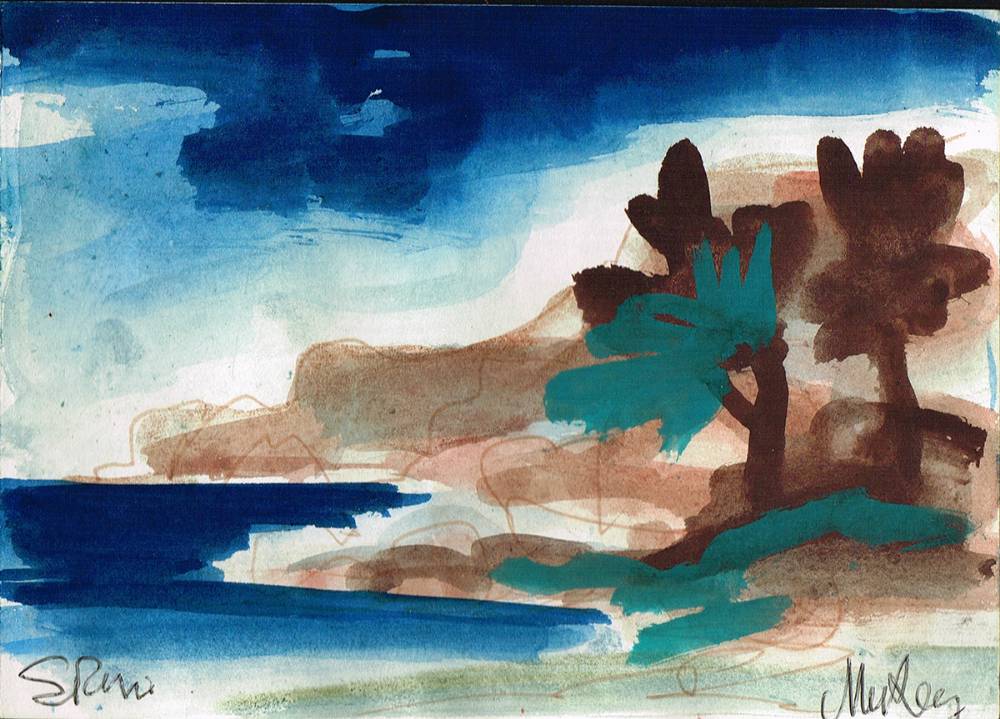 COASTAL SCENE WITH GREEN AND BROWN TREES, SPAIN by Markey Robinson (1918-1999) (1918-1999) at Whyte's Auctions