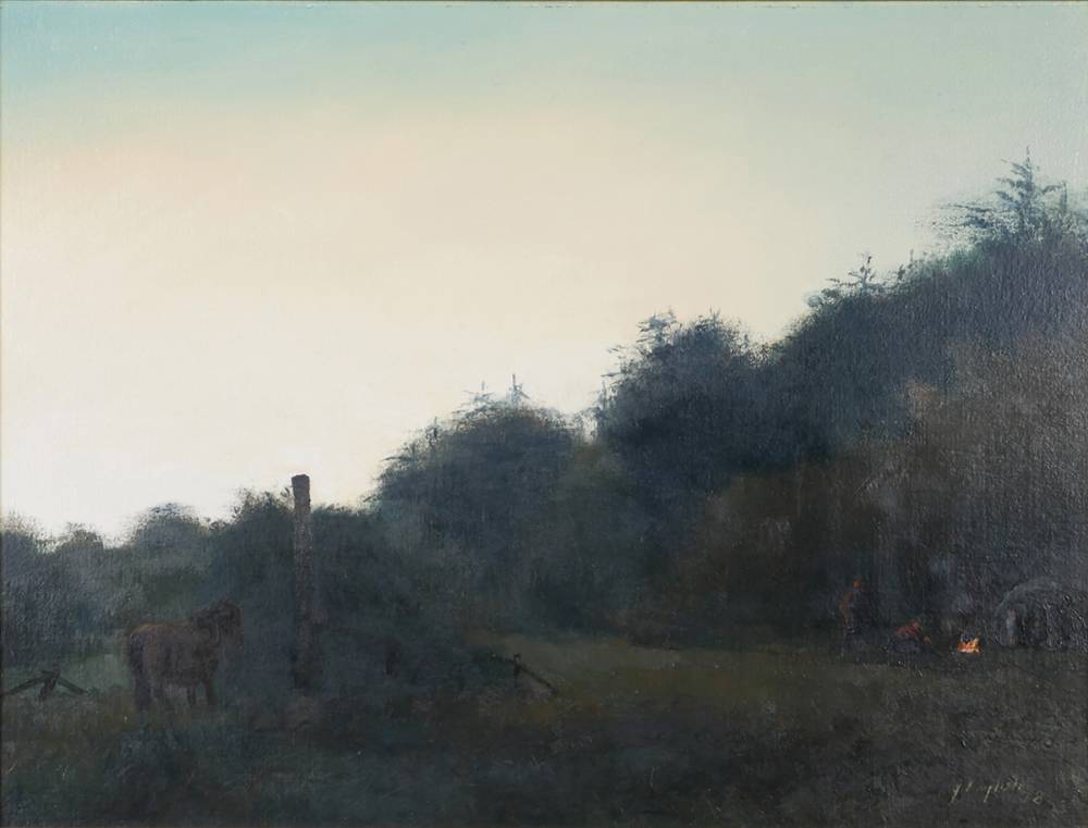 CAMPSITE WITH HORSES, 1978 by James English RHA (b.1946) at Whyte's Auctions
