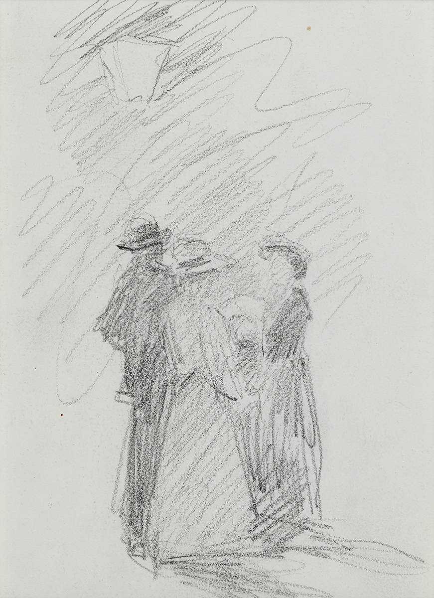 THREE FIGURES UNDER STREET LIGHT by John Butler Yeats RHA (1839-1922) at Whyte's Auctions