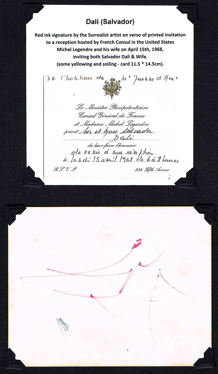 AUTOGRAPH by Salvador Dali (Spanish, 1904-1989) at Whyte's Auctions