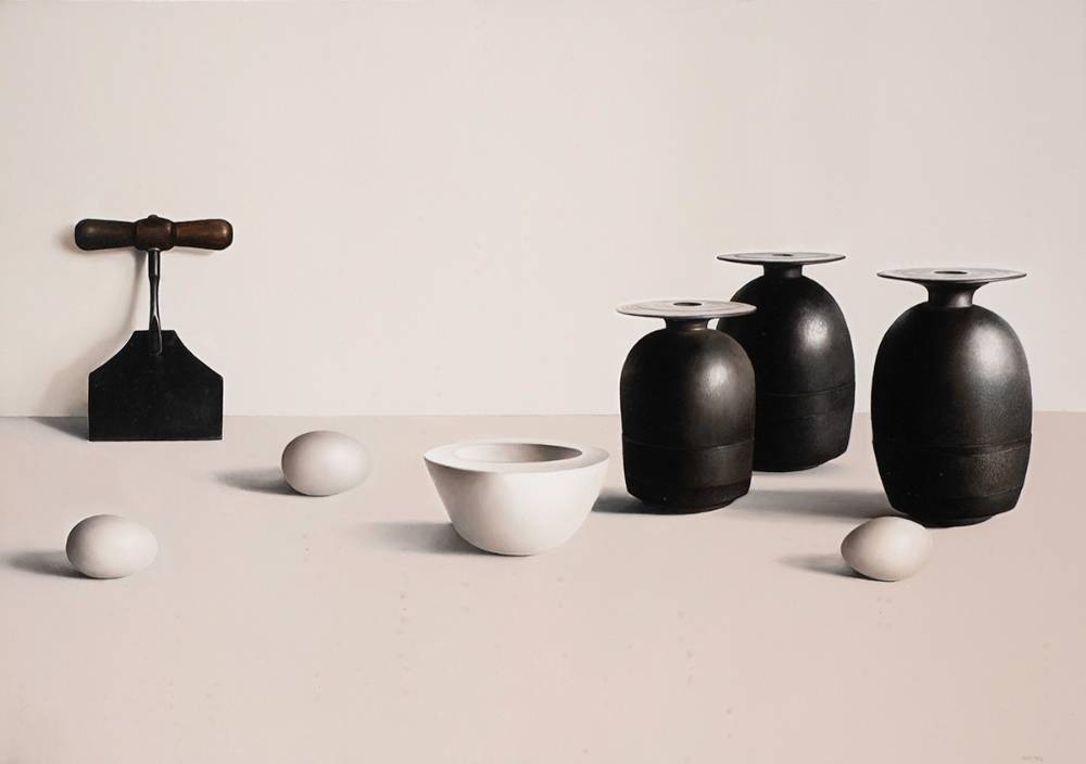 STILL LIFE WITH THREE EGGS by Liam Belton RHA (b.1947) at Whyte's Auctions