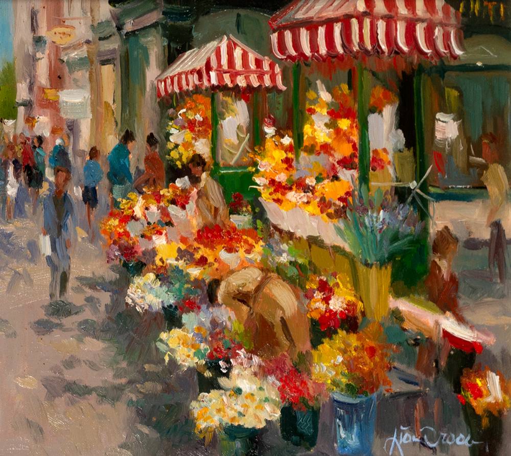 FLOWER SELLERS, GRAFTON STREET, DUBLIN by Liam Treacy (1934-2004) at Whyte's Auctions
