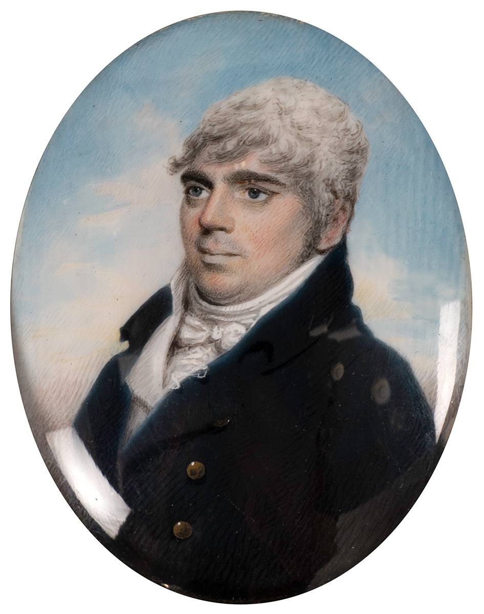 PORTRAIT OF AN UNKNOWN GENTLEMAN WEARING A BLACK COAT, WHITE WAISTCOAT AND TIED WHIT CRAVAT, c. 1790 at Whyte's Auctions