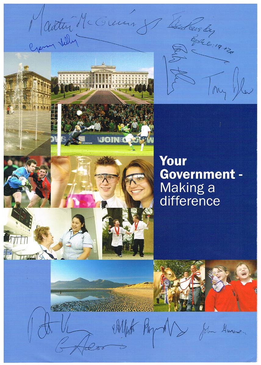 2007 (8 May) Northern Ireland Assembly commemorative booklet signed by main parties including Martin McGuinness, Ian Paisley, Bertie Ahern etc. at Whyte's Auctions
