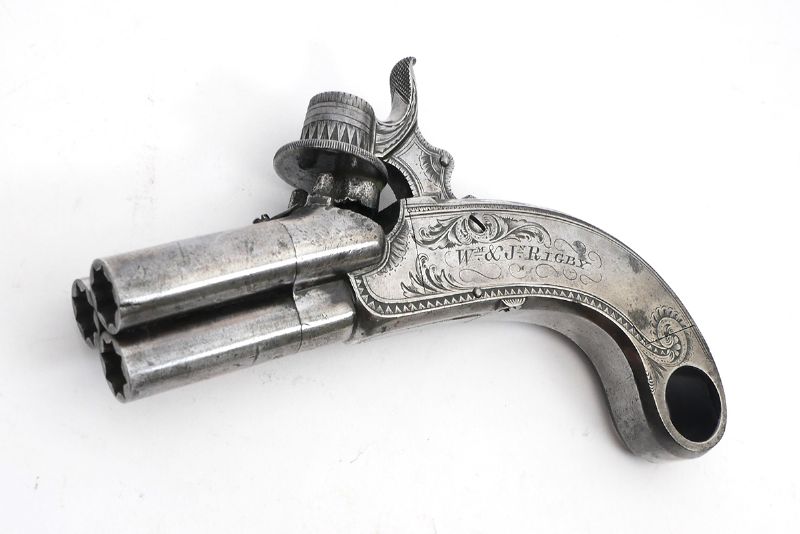Early and very rare 19th century Irish steel triple-barrel pistol, by Wiliam & John Rigby, Dublin at Whyte's Auctions