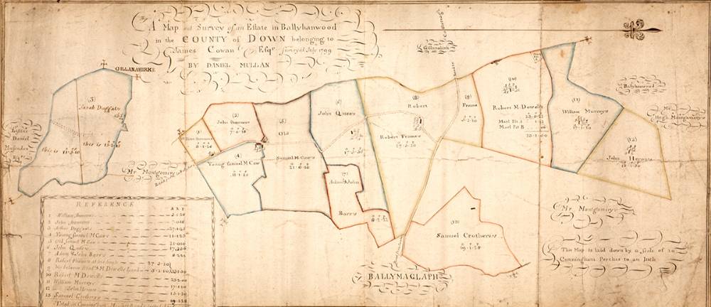 1799 map of James Cowan's Estate in Ballyhamwood, Co. Down, near Gilnahirk. at Whyte's Auctions
