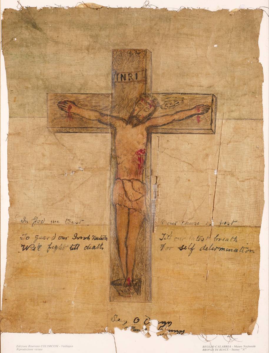 1916-21 prisoner art - Crucifixion on tricolour flag. at Whyte's Auctions