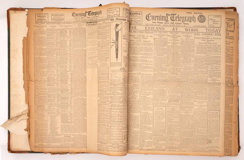 1921 (2 July to 31 December) Evening Telegraph, Dublin, bound newspapers, including reports on the Truce and the Treaty. at Whyte's Auctions