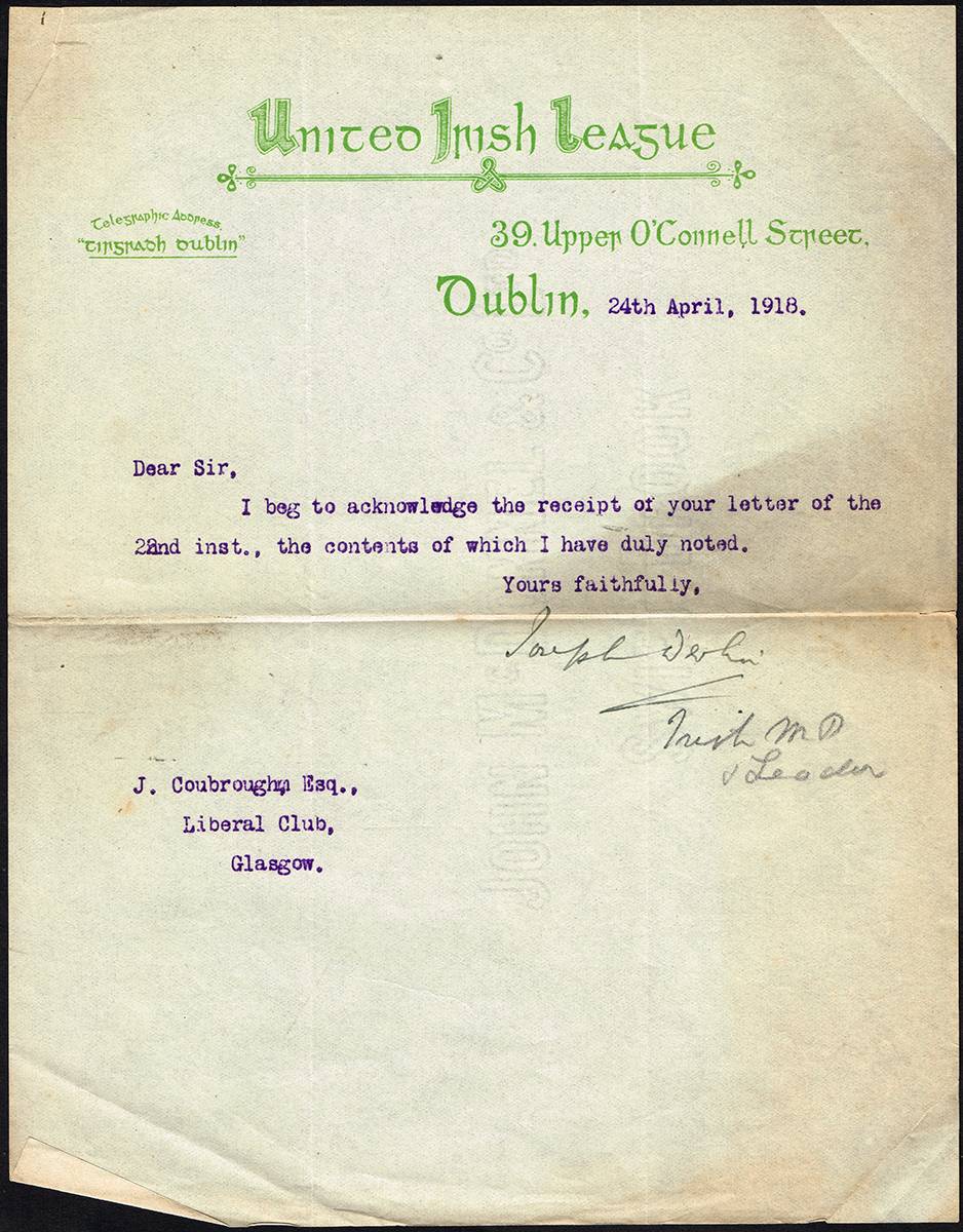 1800-1923 Collection of autograph letters of Irish interest.  (17) at Whyte's Auctions