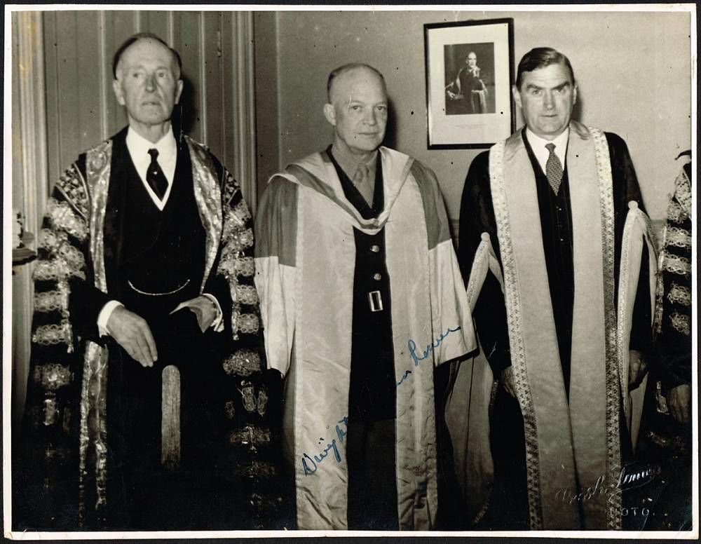 1945 (24 August) Conferral of honorary degree on General Dwight D Eisenhower at Queen's University Belfast, signed photograph at Whyte's Auctions