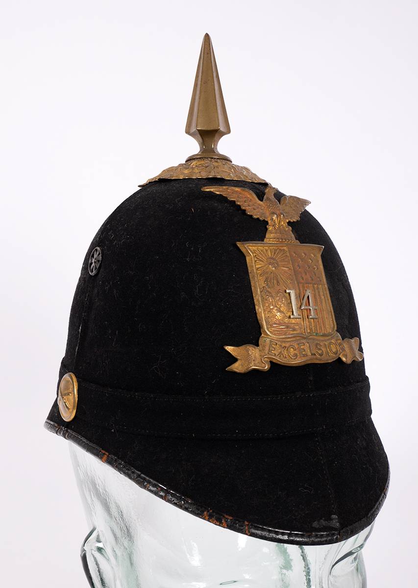USA. New York National Guard 14th Regiment (Brooklyn 'Red Devils') blue cloth spiked helmet at Whyte's Auctions