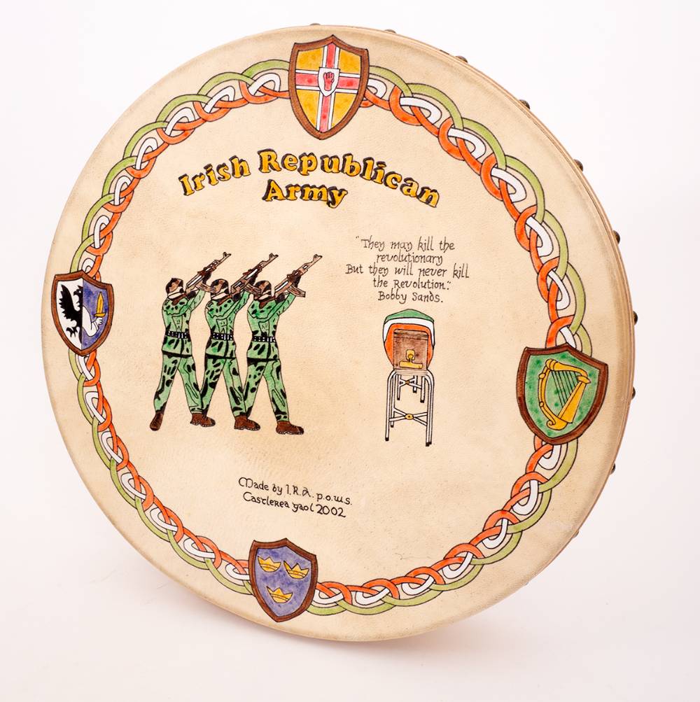 2002 prisoner art - a bodhran decorated by IRA prisoners in Castlerea Prison. at Whyte's Auctions