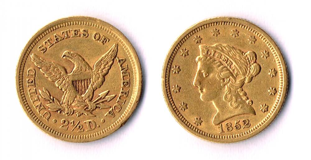 USA. Gold two and a half dollars, Liberty Head, 1852 and 1853. (2) at Whyte's Auctions